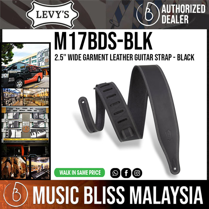 Levy's M17BDS-BLK Butter Double Stitch 2.5" Wide Garment Leather Guitar Strap - Music Bliss Malaysia