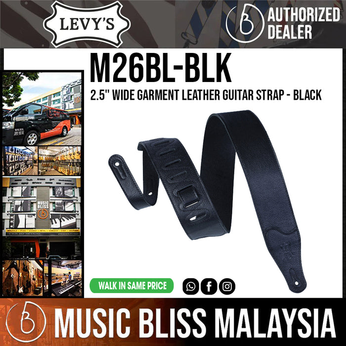 Levy's M26BL Garment Leather Guitar Strap - Black - Music Bliss Malaysia