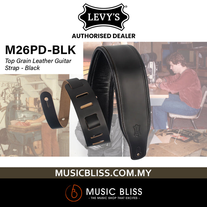Levy's M26PD-BLK Top Grain Leather Guitar Strap - Black