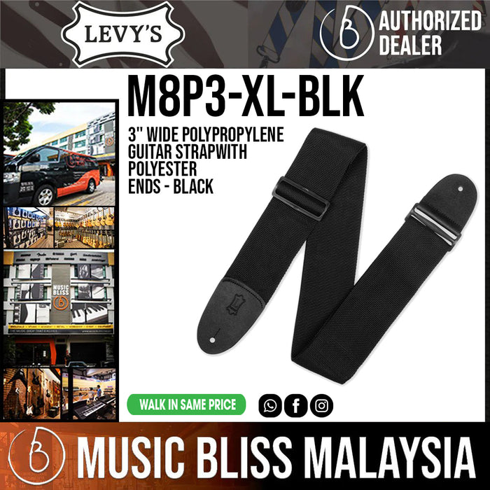 Levy's M8P3 Polypropylene Guitar Strap - XL Black - Music Bliss Malaysia
