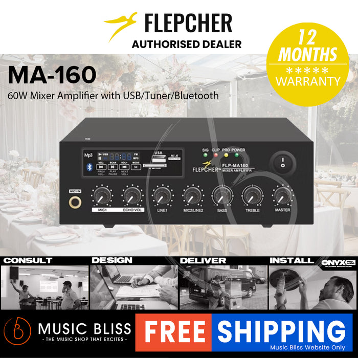 Flepcher MA-160 60W Mini Mixer Amplifier with USB/Tuner/Bluetooth
