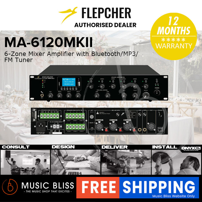 Flepcher MA-6120MKII 6-Zone Mixer Amplifier with Bluetooth/MP3/FM Tuner