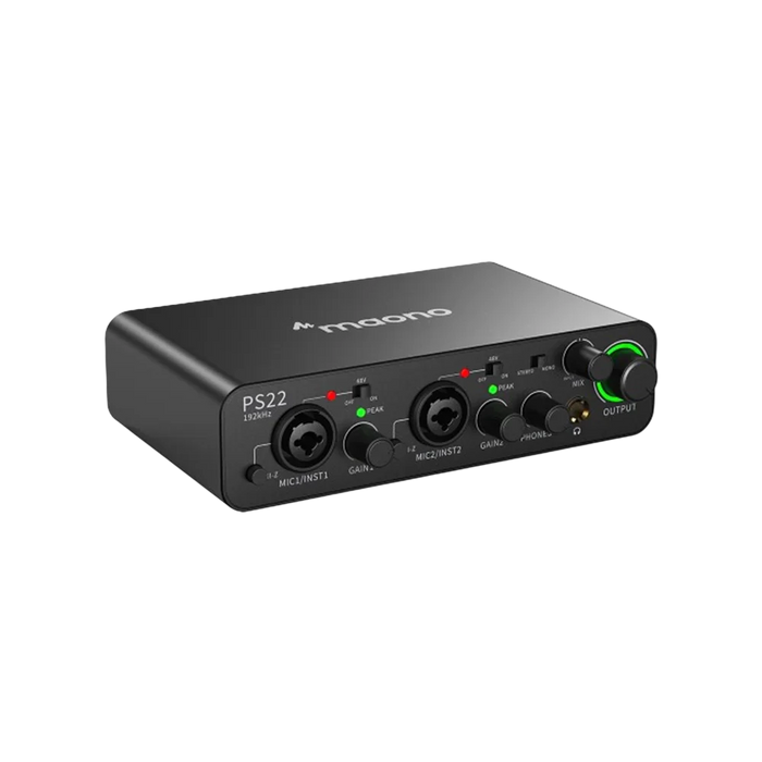 MAONO PS22 Black USB Audio interface for PC with 60 dB Pro-preamp, 24bit/192kHz, Dual USB interface for PC&Smartphone, Routing Software for Home Recording, Music Production, Guitar, Podcast, Streaming