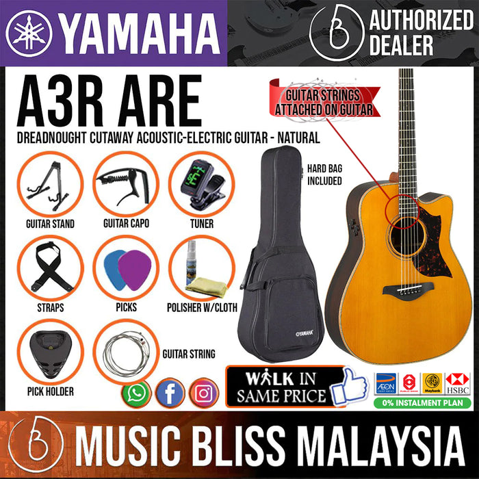 Yamaha A3R ARE Dreadnought Cutaway Acoustic-Electric Guitar with Hard Bag - Vintage Natural