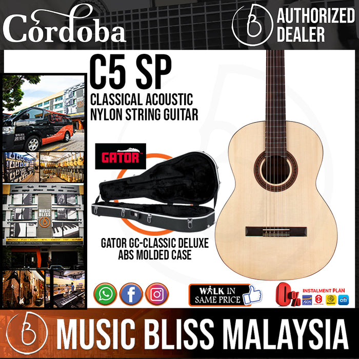 Cordoba C5 SP Guitar Pack - Solid Engelmann Spruce Top, Mahogany Back & Sides, Classical Guitar For Beginners to Intermediate Players