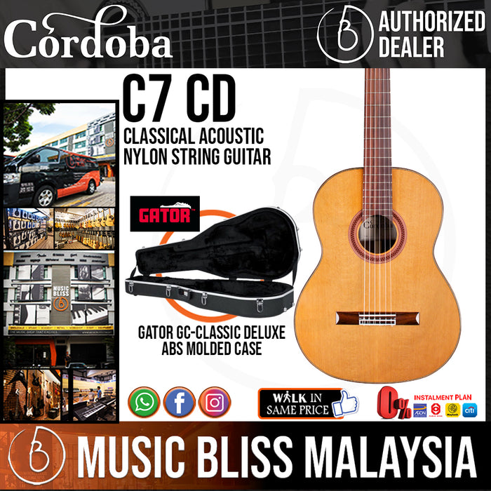 Cordoba C7 CD Guitar Pack - Solid Canadian Cedar Top, Rosewood Back & Sides, Best Classical Guitar For Intermediate Players