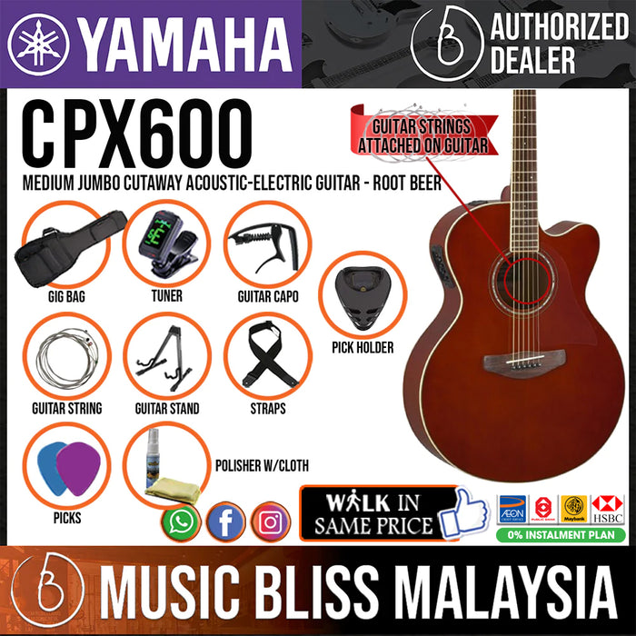 Yamaha CPX600 Medium Jumbo Cutaway Acoustic-Electric Guitar - Old Violin Sunburst