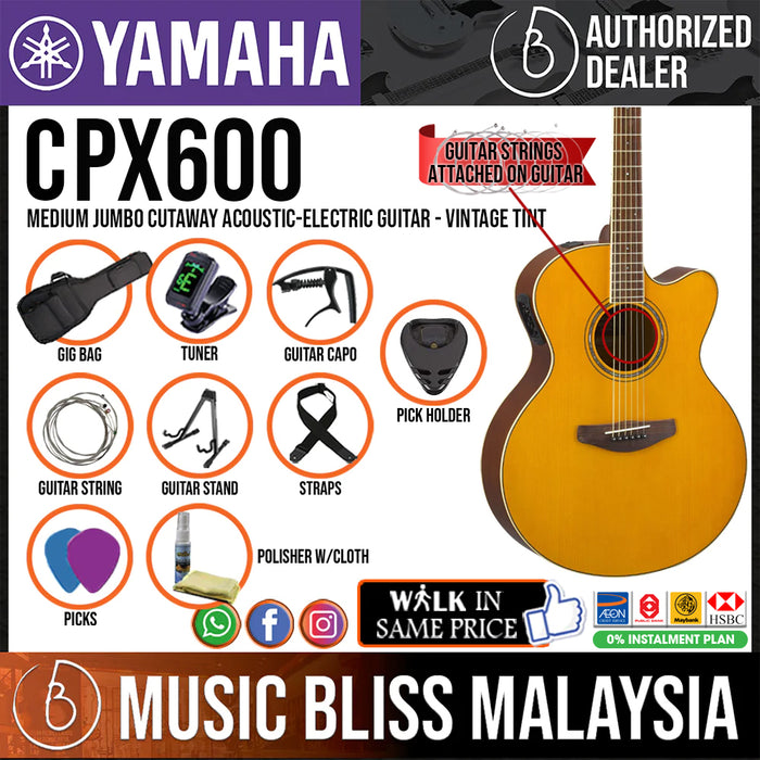 Yamaha CPX600 Medium Jumbo Cutaway Acoustic-Electric Guitar - Old Violin Sunburst
