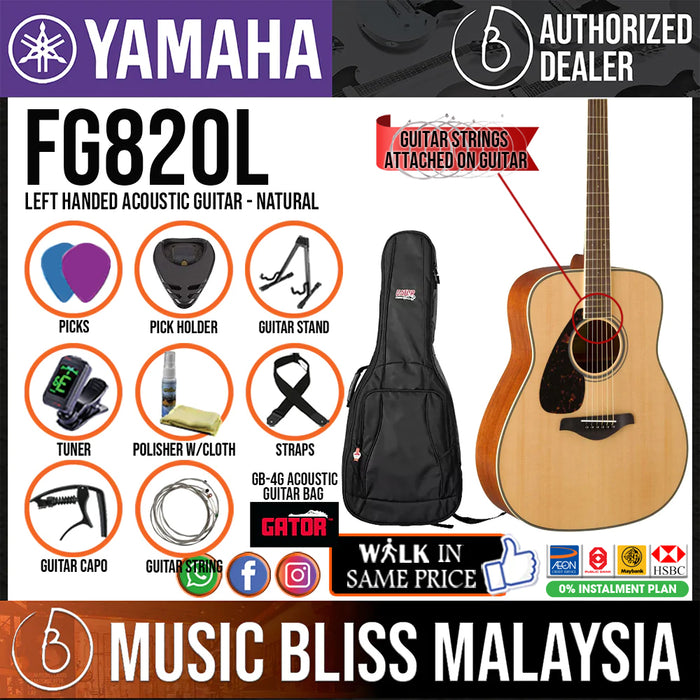 Yamaha FG820L Left Handed Acoustic Guitar - Natural