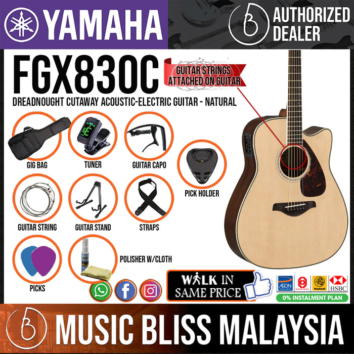 Yamaha FGX830C Dreadnought Cutaway Acoustic-Electric Guitar