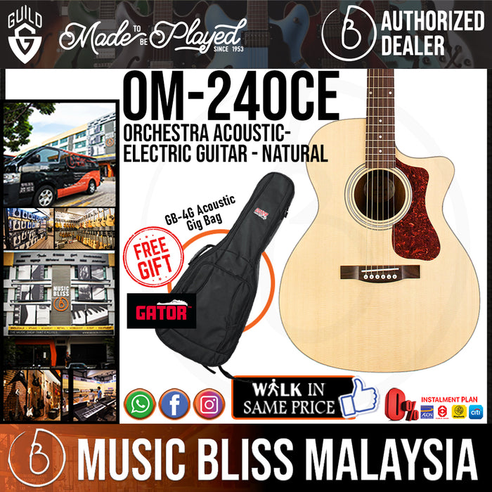 Guild OM-240CE Orchestra Cutaway Acoustic-Electric Guitar - Solid Spruce Top, Mahogany Back & Sides