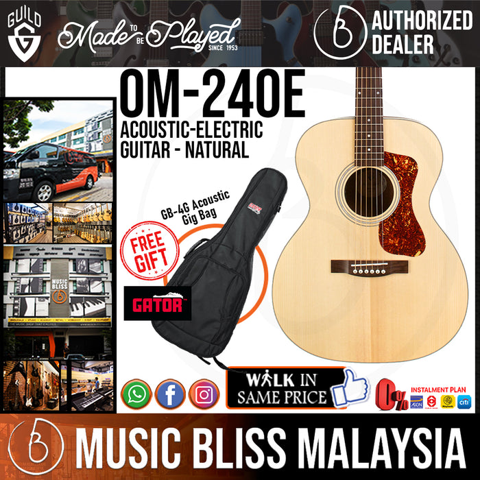 Guild OM-240E Acoustic-Electric Guitar -  Solid Spruce Top, Mahogany Back & Sides - Natural