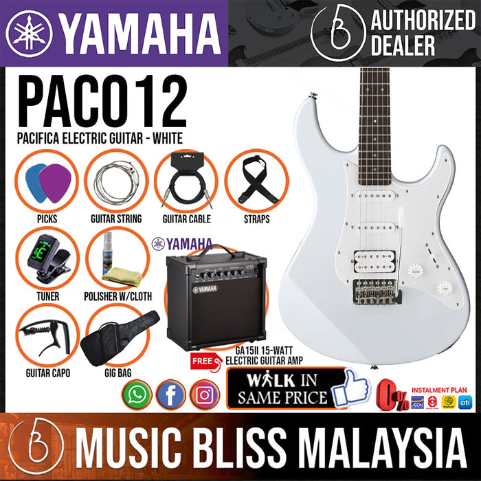 Pac012 Wht Yamaha PAC012 HSS Pacifica Electric Guitar - White | Music Bliss Malaysia