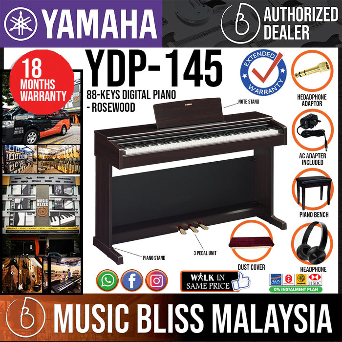 Yamaha Arius YDP-145 88-Keys Digital Piano with FREE Bench -Rosewood