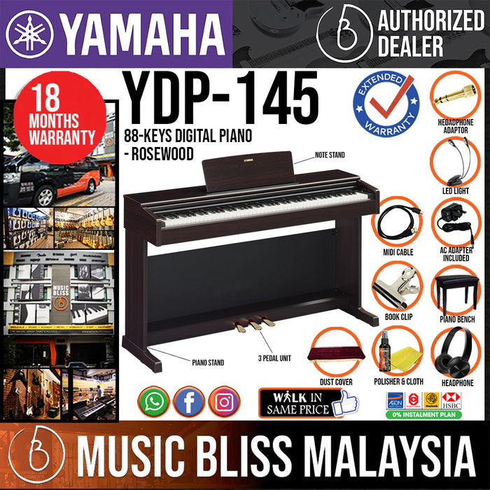 Yamaha Arius YDP-145 88-Keys Digital Piano with FREE Bench -Rosewood