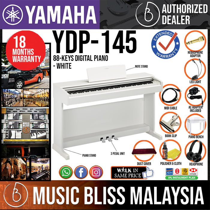 Yamaha Arius YDP-145 88-Keys Digital Piano with FREE Bench - White