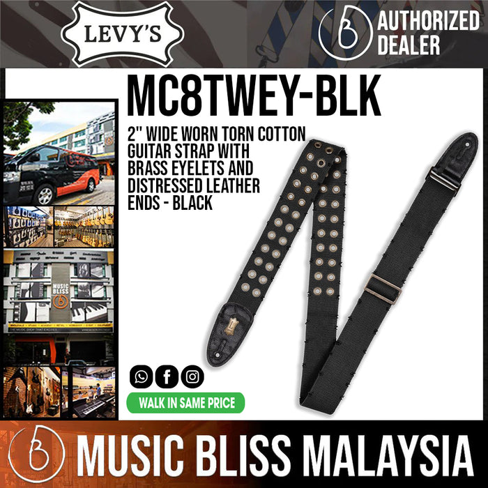 Levy's MC8TWEY Worn Torn Cotton Guitar Strap - Black - Music Bliss Malaysia