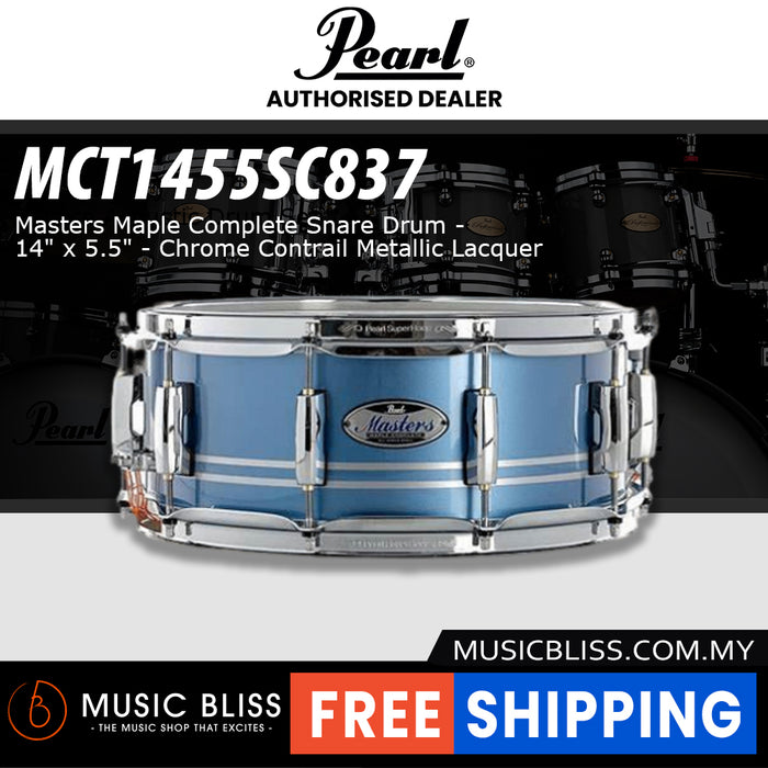 Pearl Masters Maple Complete Snare Drum - 14" x 5.5" - Chrome Contrail Metallic Lacquer