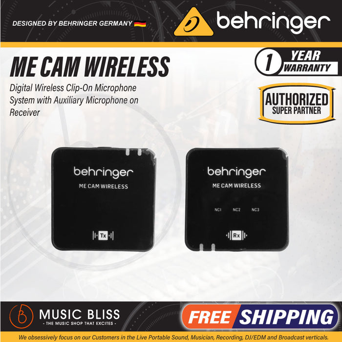 Behringer ME CAM WIRELESS Digital Wireless Clip-On Microphone System with Auxiliary Microphone on Receiver