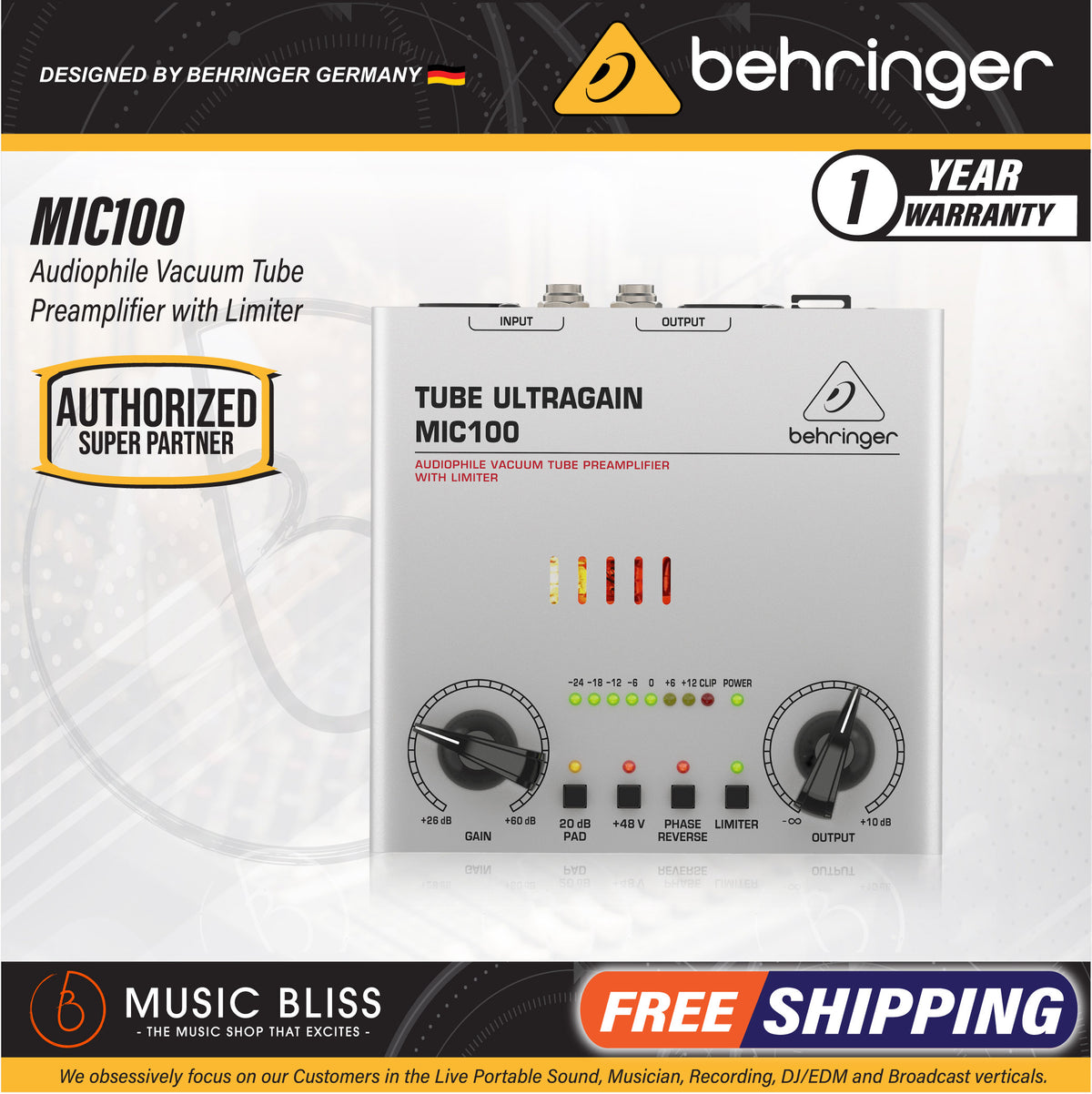 Behringer Tube Ultragain MIC100 Microphone Preamp Music Bliss Malaysia