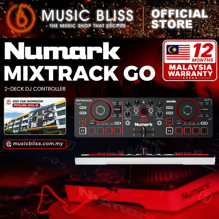 Numark MixTrack Go 2-Deck DJ Controller, Budget Portable DJ Mixer with Stems Control, Bluetooth MIDI & Serato DJ Lite Support