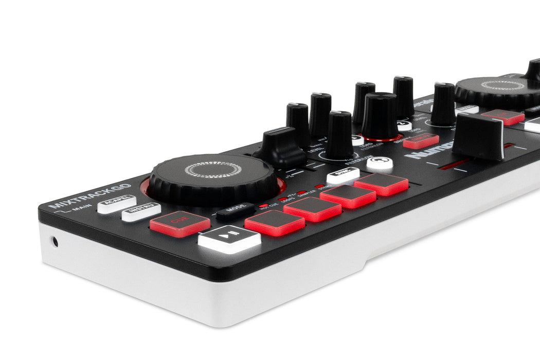 Numark MixTrack Go 2-Deck DJ Controller, Budget Portable DJ Mixer with Stems Control, Bluetooth MIDI & Serato DJ Lite Support