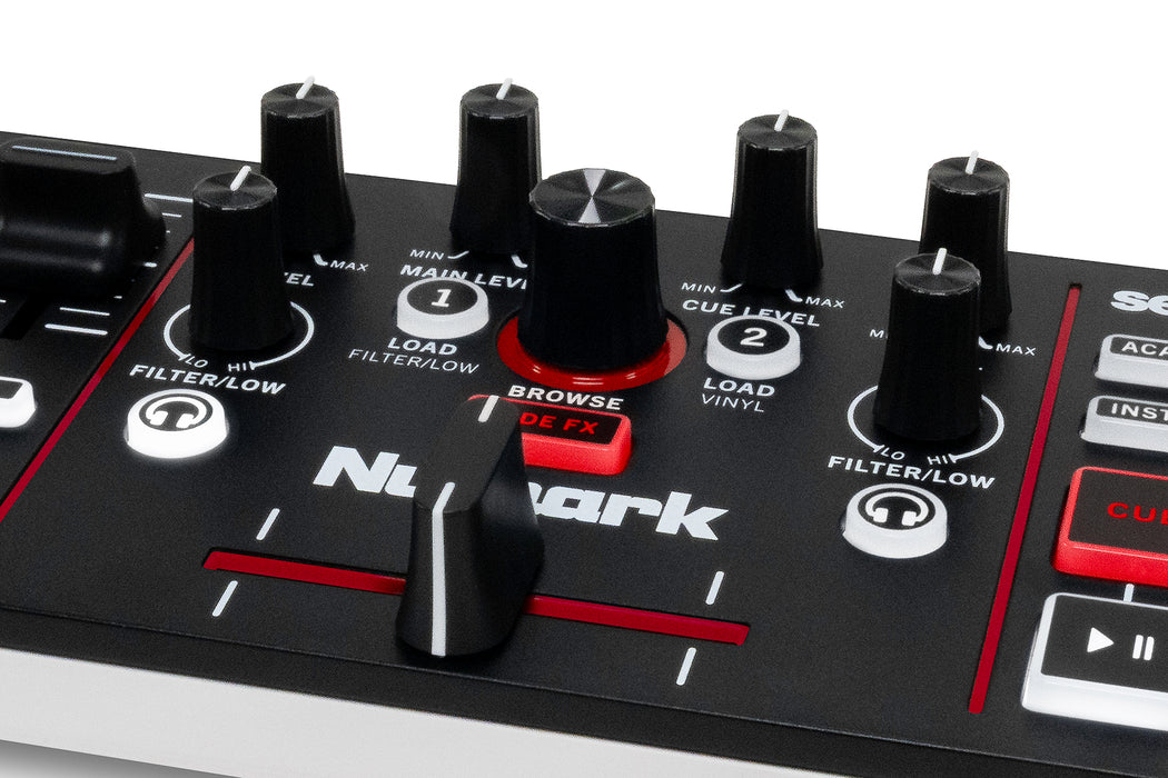 Numark MixTrack Go 2-Deck DJ Controller, Budget Portable DJ Mixer with Stems Control, Bluetooth MIDI & Serato DJ Lite Support
