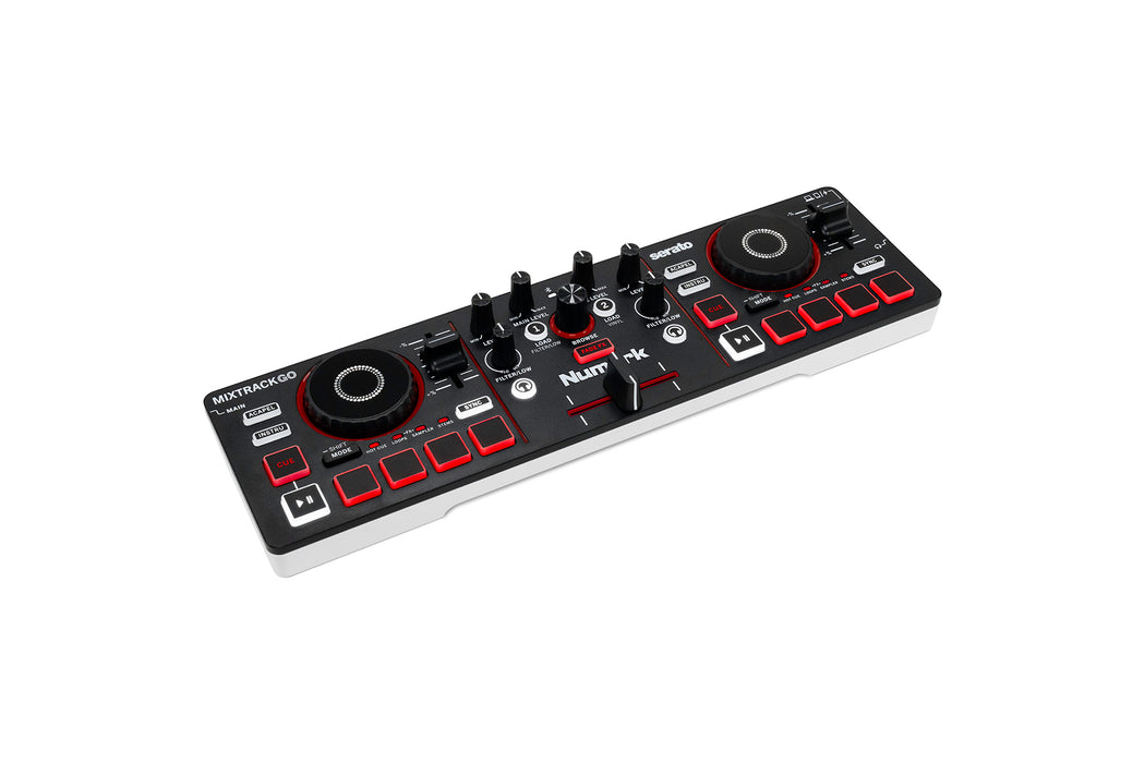 Numark MixTrack Go 2-Deck DJ Controller, Budget Portable DJ Mixer with Stems Control, Bluetooth MIDI & Serato DJ Lite Support