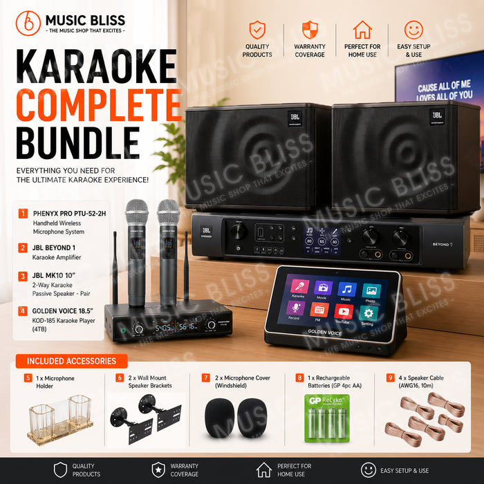 Complete Karaoke System Package with Dual Wireless Microphone System, 12" Passive Speakers, Karaoke Amplifier & 4TB Karaoke Player
