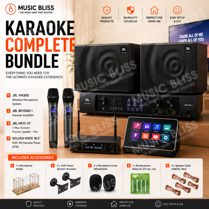 Complete Karaoke System Package with Dual Wireless Microphone System, 10" Passive Speakers, Karaoke Amplifier & 4TB Karaoke Player