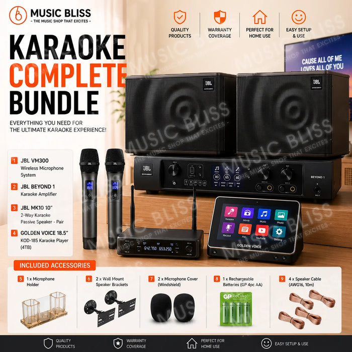 Complete Karaoke System Package with Dual Wireless Microphone System, 10" Passive Speakers, Karaoke Amplifier & 4TB Karaoke Player