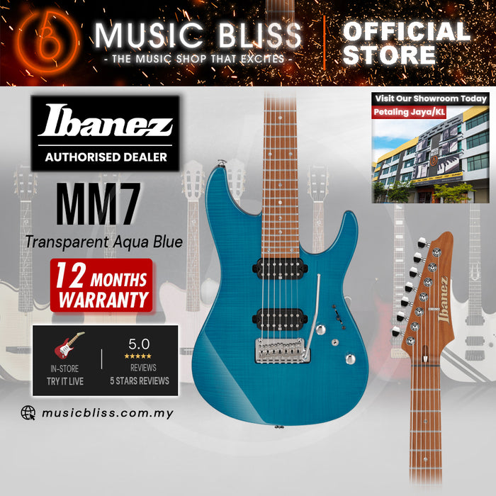 Ibanez Martin Miller Signature MM7 Electric Guitar - Transparent Aqua Blue