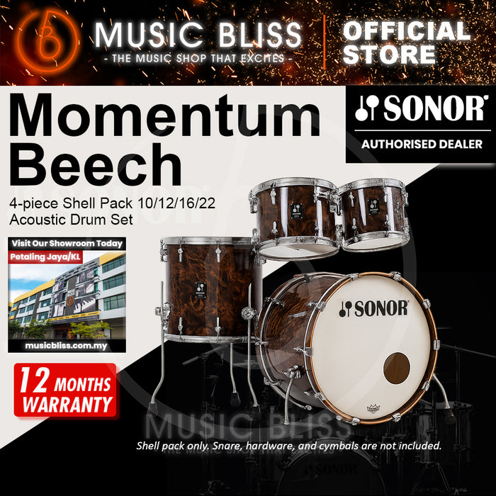 Sonor Momentum Beech 4-piece Shell Pack 10/12/16/22 Acoustic Drum Set - California Burl Veneer