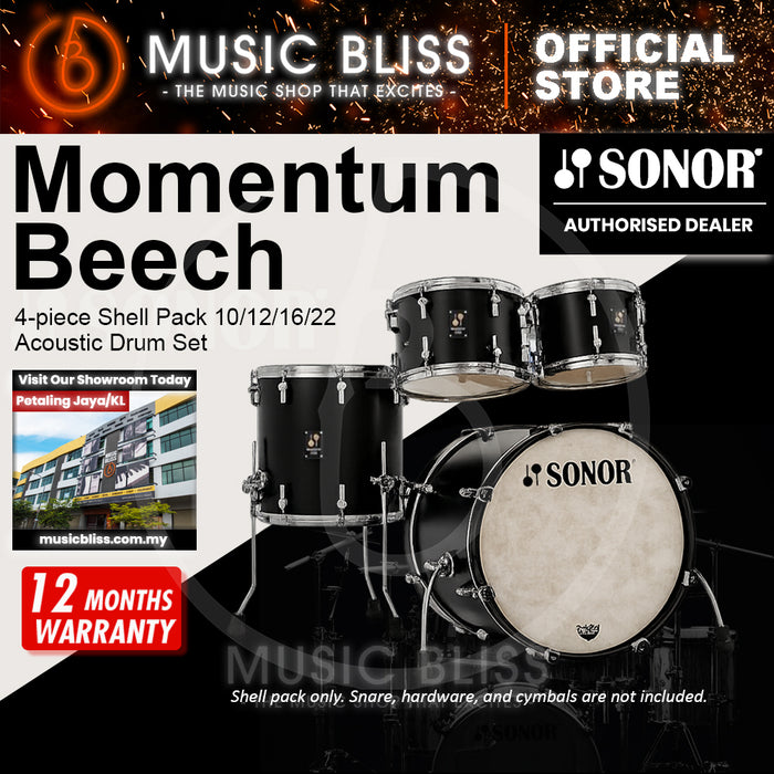 Sonor Momentum Beech 4-piece Shell Pack 10/12/16/22 Acoustic Drum Set - GT Black Lacquered