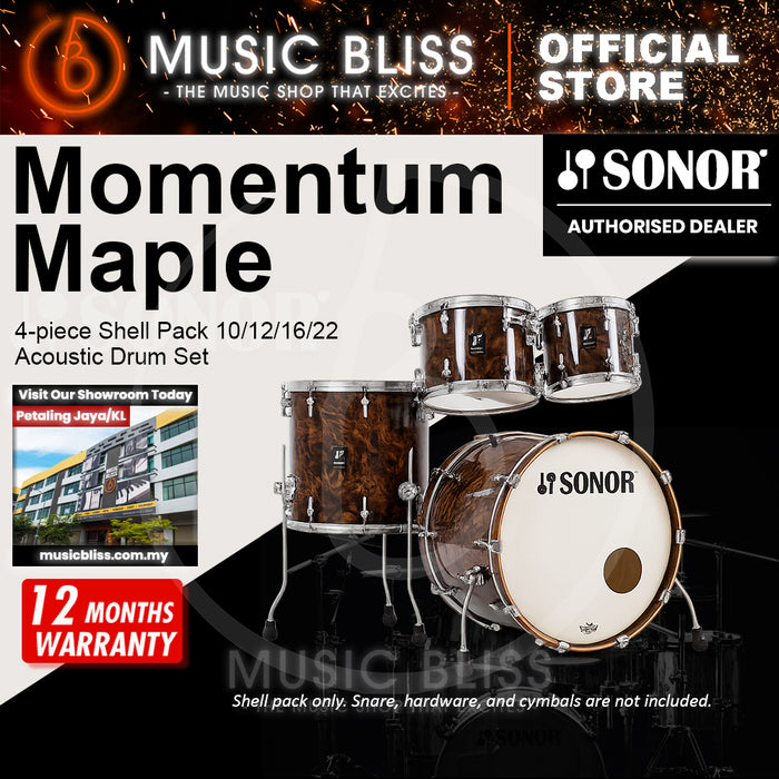 Sonor Momentum Maple 4-piece Shell Pack 10/12/16/22 Acoustic Drum Set - California Burl Veneer