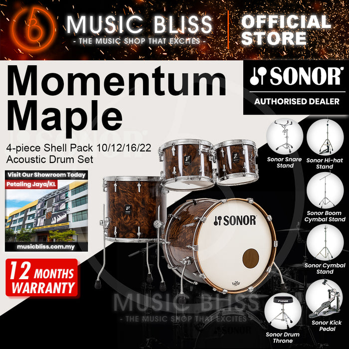 Sonor Momentum Maple 4-piece Shell Pack 10/12/16/22 Acoustic Drum Set - California Burl Veneer