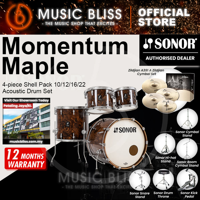 Sonor Momentum Maple 4-piece Shell Pack 10/12/16/22 Acoustic Drum Set - California Burl Veneer