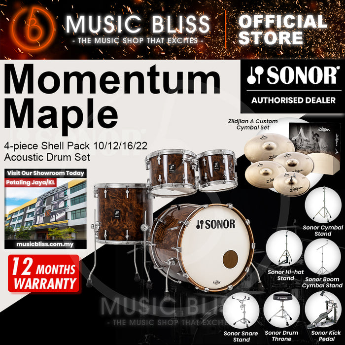 Sonor Momentum Maple 4-piece Shell Pack 10/12/16/22 Acoustic Drum Set - California Burl Veneer