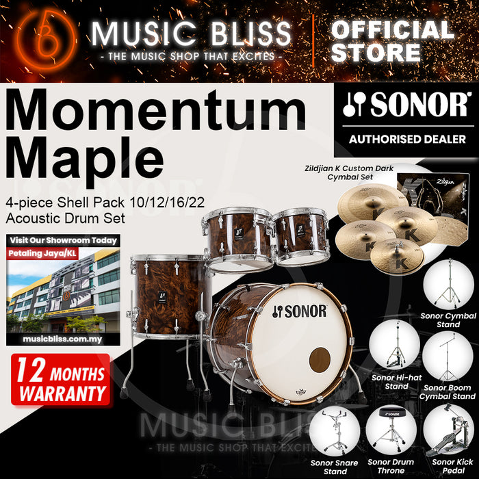 Sonor Momentum Maple 4-piece Shell Pack 10/12/16/22 Acoustic Drum Set - California Burl Veneer