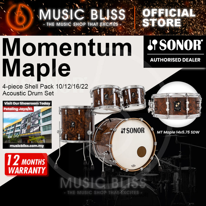 Sonor Momentum Maple 4-piece Shell Pack 10/12/16/22 Acoustic Drum Set - California Burl Veneer