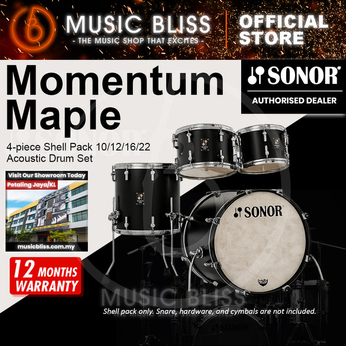 Sonor Momentum Maple 4-piece Shell Pack 10/12/16/22 Acoustic Drum Set - GT Black Lacquered
