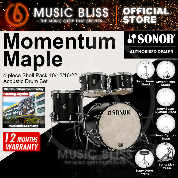 Sonor Momentum Maple 4-piece Shell Pack 10/12/16/22 Acoustic Drum Set - GT Black Lacquered