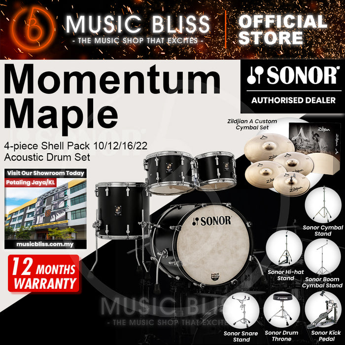 Sonor Momentum Maple 4-piece Shell Pack 10/12/16/22 Acoustic Drum Set - GT Black Lacquered