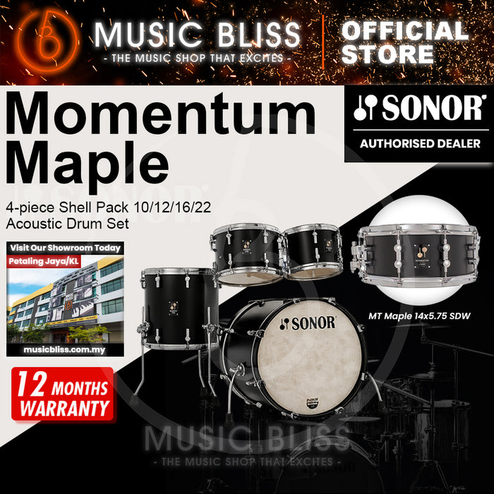 Sonor Momentum Maple 4-piece Shell Pack 10/12/16/22 Acoustic Drum Set - GT Black Lacquered