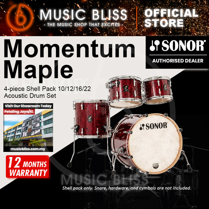 Sonor Momentum Maple 4-piece Shell Pack 10/12/16/22 Acoustic Drum Set - Red Pearl Wrap