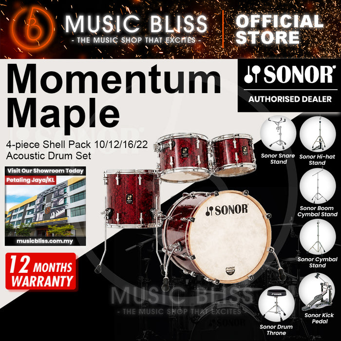 Sonor Momentum Maple 4-piece Shell Pack 10/12/16/22 Acoustic Drum Set - Red Pearl Wrap
