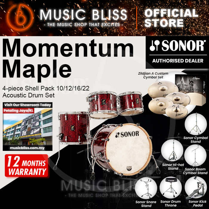 Sonor Momentum Maple 4-piece Shell Pack 10/12/16/22 Acoustic Drum Set - Red Pearl Wrap