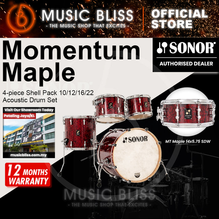 Sonor Momentum Maple 4-piece Shell Pack 10/12/16/22 Acoustic Drum Set - Red Pearl Wrap