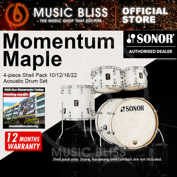 Sonor Momentum Maple 4-piece Shell Pack 10/12/16/22 Acoustic Drum Set - Satin Pure White Lacquered