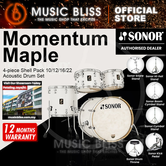 Sonor Momentum Maple 4-piece Shell Pack 10/12/16/22 Acoustic Drum Set - Satin Pure White Lacquered